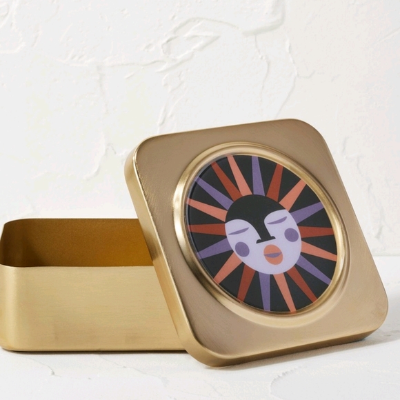 Opalhouse Jungalow Sun Face Gold Finish Lidded Box NWT 2"H x 5"W - Picture 1 of 6